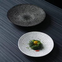 Nouvel arrivage de fournitures de restauration noir blanc couleurs rustiques vaisselle en porcelaine assiettes rondes pour restaurant traiteur