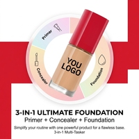 Fond de teint liquide mat imperméable 3-en-1 personnalisable, couvrance totale, SPF 18, écran solaire, tous les tons de peau, fond de teint hydratant