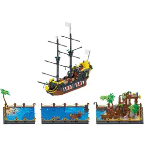 Mork 031002 Pirates Of Barracuda Booty Bay Sailboat Model Kids Educational Brick DIY Set Toy Boat Bricks Building Blocks