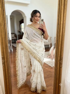 Handloom Drapes <b>Satin</b> Multi Sequin Bits Work Saree Contrast Running <b>Blouse</b> Elegant Party Wear Indian Women Wedding Diwali Quick - Product Image 1