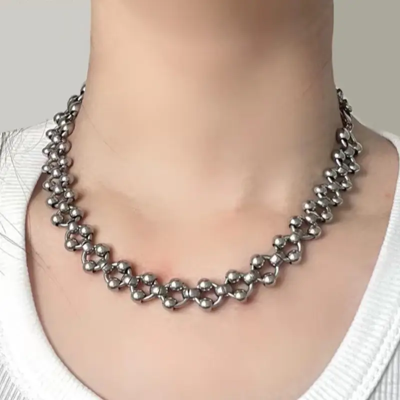 fashion jewelry necklaces Stainless Steel small bead necklace hip hop punk cool choker chain necklace