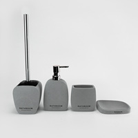 Ensemble d'accessoires de salle de bain de luxe gris moderne en ciment, 4 pièces, avec lettrage imprimé, organisateur pour salle de bain, maison, hôtel, villa