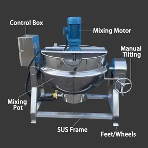 Chaleira misturadora com revestimento a vapor para doces e açúcar, panela de aquecimento, caldeira de sopa e xarope, máquina de processamento de alimentos, 100-500L