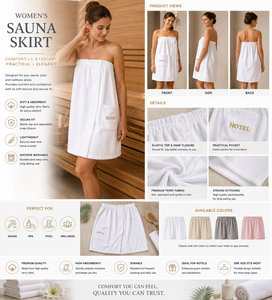 Serviette de sauna commerciale pour femmes, jupe de bain élastique ajustable à boutons-pression pour spa, hôtel, complexe hôtelier, vente en gros - Product Image 3