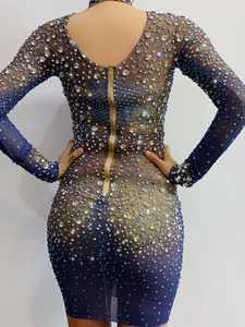 Novance Y2063 Quần Áo Nhà Sản Xuất Tùy Chỉnh Phụ Nữ Tăng In Màu Xanh Rhinestone Dresses Kim Cương Sinh Nhật Ăn Mặc Cho Đảng - Product Image 5