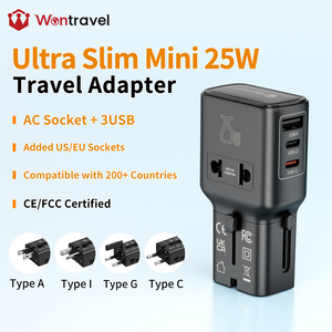 Adaptador de viaje Wontravel Factory de 4 puertos, 25W, carga rápida GaN, súper mini, 2 puertos Tipo C, 1 puerto USB, con enchufes de CA. - Product Image 1