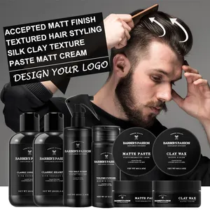 Produk rambut Label pribadi desain profesional untuk tukang cukur Matte Pomade bubuk penataan tanah liat semprotan garam laut