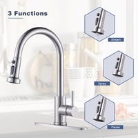 Robinet de cuisine monocommande en acier inoxydable 304, moderne, avec douchette extractible, cartouche céramique, nickel brossé