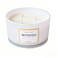 Witoyou Groothandel 12oz Op Maat Gemaakte Zwarte Premium 3-Pitjes Sojawas Geurkaarsen Cadeau in Glazen Pot met Houten Deksel Paraffinevrij