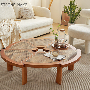 Wabi Sabi Furniture Nordic legno massello piccolo appartamento tavolo centrale <span class=keywords><strong>in</strong></span> rovere tavolino rotondo <span class=keywords><strong>in</strong></span> <span class=keywords><strong>vimini</strong></span> <span class=keywords><strong>in</strong></span> Rattan di legno per soggiorno - Product Image 2