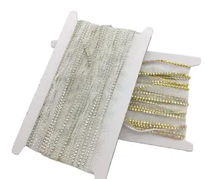 Metal Lace Rhinestone Chain Flatback Crystal Sew-On Technique For Nail Art Shoes Garments With Side Chain Mesh Cloth