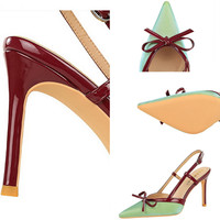 312-1 Sandales à talons tendance pour femmes, élégantes, à talon aiguille, avec nœud décoratif et bride arrière