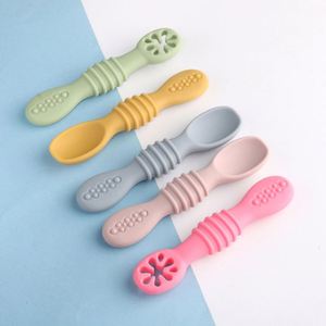 Cuchara y Tenedor de Silicona Redondos de Dos Etapas, Modernos, Personalizados, Libres de BPA, Ecológicos, de Grado Alimenticio, para la Alimentación de Bebés - Product Image 2