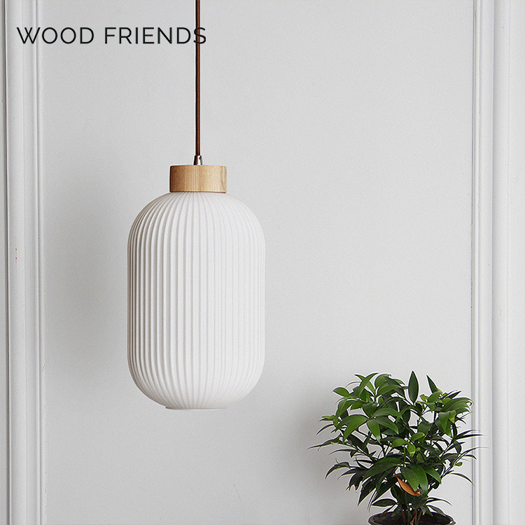 Simple Style Cream White Glass Wood Decorative Livingroom Hotel Office E27 Pendant Light · image 3