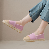 Sepatu Espadrilles Wanita Terbaru Warna Pink, Model Mules Kanvas Berumbai, Desain Tertutup, Slip On, Platform Anyaman Jute, Cocok untuk Musim Panas