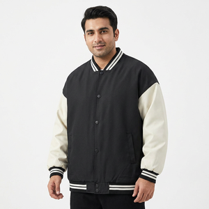 Blouson universitaire oversize patchwork d'hiver de haute qualité pour homme, personnalisable avec impression et broderie, col montant en laine, style streetwear, vente en gros - Product Image 1