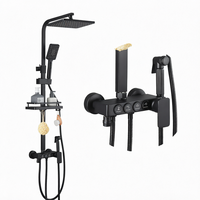 Ensemble de robinetterie de douche murale de luxe en laiton avec cartouche céramique, pommeau de douche effet pluie, douchette à main, pulvérisateur de bidet et commande à touches piano