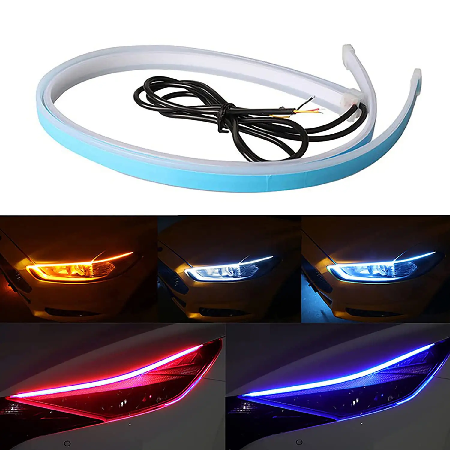 2pcs LED DRL Car Daytime Running Light Flexible Waterproof Strip Auto Headlights White Turn Signal Yellow Brake Flow Lights 12V