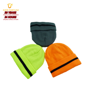 <span class=keywords><strong>Bonnet</strong></span> en tricot épais orange fluo avec logo personnalisé, bord côtelé rayé, doublure polaire thermique épaisse, <span class=keywords><strong>bonnet</strong></span> d'hiver premium - Product Image 4