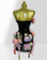 Robe Courte Décontractée Ocstrade à Épaules Dénudées avec Fleurs 3D Brillantes, Dos Nu Sexy, Idéale pour les Performances Scéniques, pour Femme