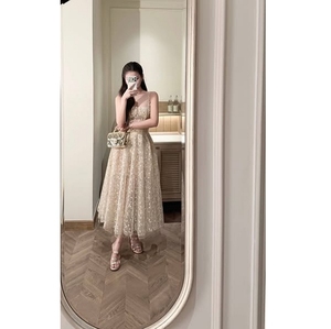 Robe Midi Élégante pour Femme, Broderie Florale, Bretelles Fines, Impression Numérique Personnalisée, Robe de Bal Quotidienne pour Demoiselle d'Honneur, Vente en Gros - Product Image 5