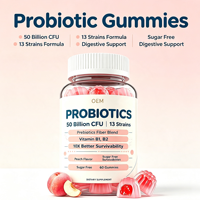 Probiotiques 50 Milliards UFC 13 Souches Mélange de Prébiotiques Fibres Sans Sucre Saveur Pêche 60 Gummies Complément OEM