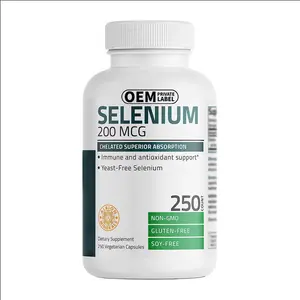 Selenium Capsules 200 MCG Chelated Superior Absorption Supplement Non-GMO Gluten-Free Formula Supports Antioxidant Immunity