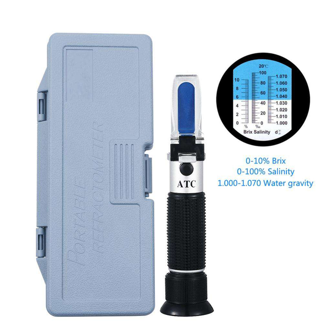 2 in 1 Refractometer 0-10%Brix Digital Test Meter 0-100%salinity Automatic Temperature Refractometer