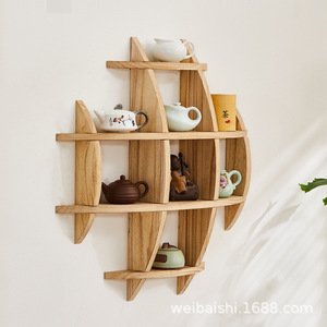 Étagère murale en bois de forme irrégulière, à plusieurs niveaux, pour la présentation du thé et la décoration de la maison - Product Image 1