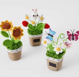 Fait à la main tricoté artificiel en <span class=keywords><strong>pot</strong></span> tournesol fraise lapin plante Crochet <span class=keywords><strong>Pot</strong></span> plante pour cadeau de vacances ornement de voiture - Product Image 2
