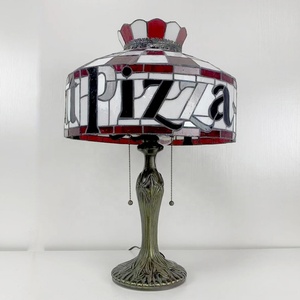 LongHuiJing 16Inch Tiffany European Style Handcrafted Stained Glass Pizza Lampshade Desk Lamp AC Powered Antique Art Light - Product Image 4