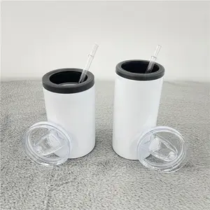 Dubbel Geïsoleerde 12Oz Blanco Sublimatie Witte Diy Thermos Dubbele Deksels Houden Koude Blik Koeler En Tuimelaars Met Lekvrij Deksel