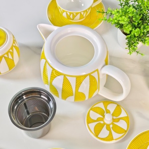Premium 15-Piece Yellow Geometric Ceramic <b>Tea</b> <b>Set</b> Teapot Cup And Saucer For Afternoon <b>Tea</b> And Gifting - Product Image 5