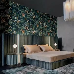 New <b>Model</b> Post Modern European Bedroom Furniture Sets Luxury Leather Double Wide Headboard Blue King Size Bed - Product Image 4