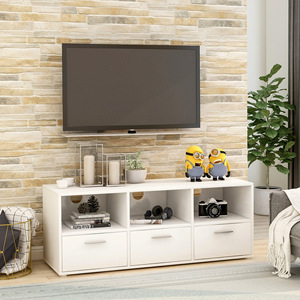Soporte para TV con estante de almacenamiento y armario, color blanco, capacidad de 15 kg, para uso en sala de estar o dormitorio - Product Image 3