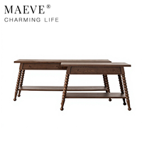 Table console de salon en bois massif finition noyer foncé avec pieds bobine et tiroir, style moderne