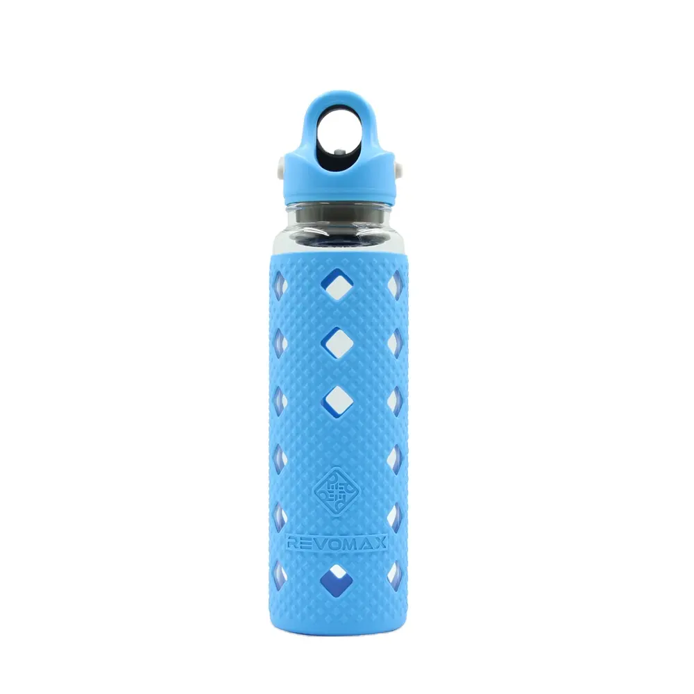 Unbreakable Private Label Crystal Mix Point Drink Bottle 500ml Transparent Glass Sport Water Bottle With Silicone Sleeve And Cap