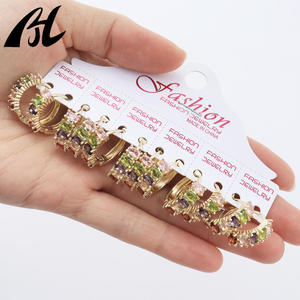 C-339,C-584 Trendy <strong>Gold</strong> <strong>Hoop</strong> <strong>Earrings</strong> For Women Colorful Gemstones Luxury Statement Drop <strong>Earrings</strong> Luxury Gift - Product Image 3