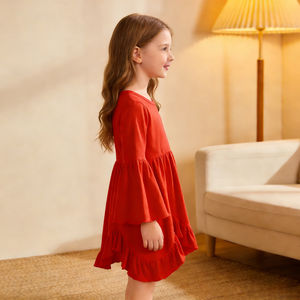 Vestidos de Fiesta Rojos OEM/ODM para Niñas de 10 Años, Manga <span class=keywords><strong>Media</strong></span> Campana, Dobladillo con Volantes Ondulados, Vestidos de Comunión, Colores <span class=keywords><strong>y</strong></span> Estampados Personalizados - Product Image 2