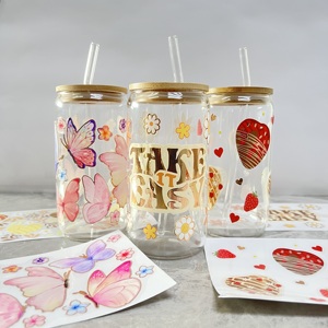 Không thấm nước UV dtf cup bọc chuyển Sticker 16oz vinyl bọc ly thủy tinh nhãn cho cup kết thúc tốt đẹp chuyển in ấn, UV dtf Sticker - Product Image 3