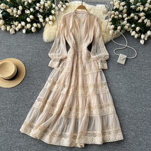 LE2412 2024 stile <span class=keywords><strong>etnico</strong></span> abiti da sera con scollo a V in pizzo Patchwork eleganti abiti lunghi Chic Boutique Maxi abito ricamato - Product Image 3