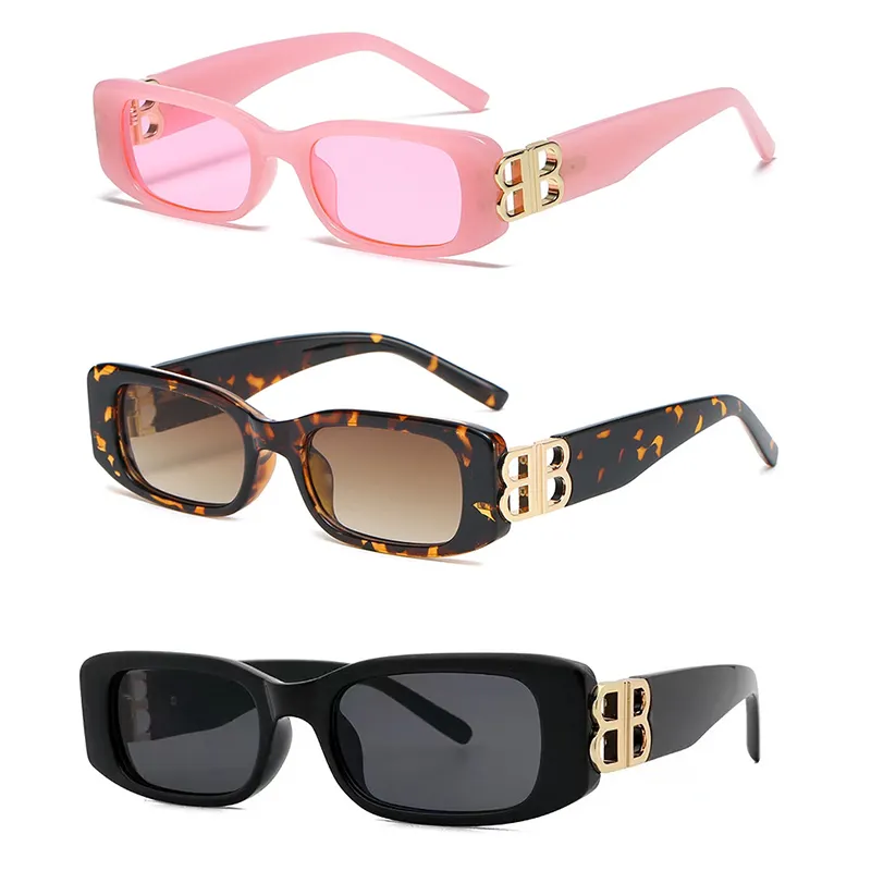 Custom Logo Shade Brand Designer Letter B Luxury Small Square Sun Glasses Fashion Rectangle UV400 Vintage Sunglasses