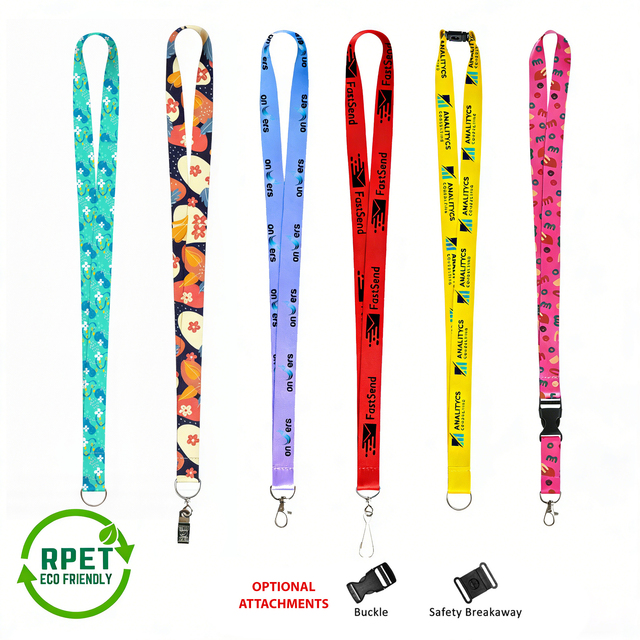 3/4" Eco Friendly RPET Dye-Sublimated Durable ID Card Holder Lanyard with Breakaway