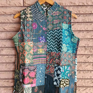 Elegant Handmade Block Print Cotton Quilted Winter Half Jacket Bohemian Ethnic Wear for Women Stylish Gift for Her - Product Image 1