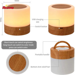 Lampe de chevet tactile RGB en bois avec capteur, port de charge USB rapide, 3 niveaux de luminosité réglables pour chambre/bureau - Product Image 4