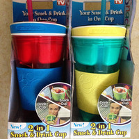 Offre Spéciale 2025 enfants Double couche 600ml boisson et collation tasse avec paille conception de séparation multifonctionnelle pour le camping en plein air