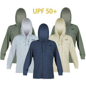 Camisas de pesca personalizadas de manga larga con capucha, protección solar UPF 50, camisa de pesca con capucha y logotipo personalizado para hombre - Product Image 1