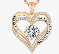 Collier pendentif en forme de cœur pour femme avec chaîne à maillons, zircone cubique, alliage de zinc, douze pierres de naissance, design double couche