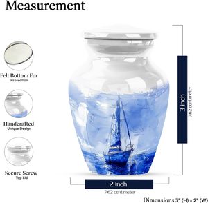 10 Zoll Weiß-Blaues Aquarell-Segelboot-Muster Aluminium Erwachsenen-Ascheurne für Erwachsene, Küsten-Gedenkurne - Product Image 3