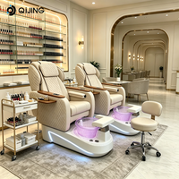 Nouvelle conception de chaise de spa pour bain de pieds en cuir blanc, avec bain à remous sans tuyau en fibre de verre, chaise de pédicure réglable avec massage et lampe